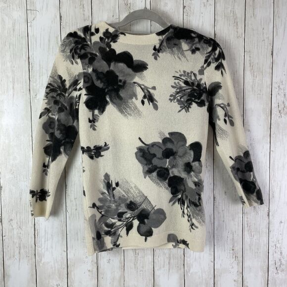 Talbots Audrey Cashmere Crewneck Sweater Sz XS  Winter Floral Cream - Picture 1 of 9